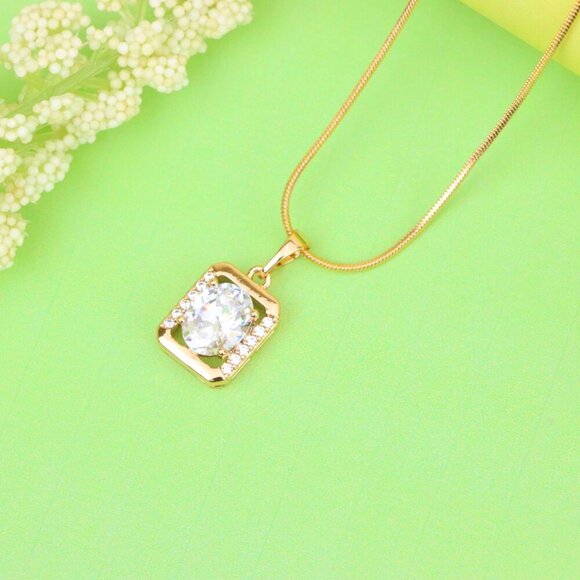 "Elegant Rose Gold Pendant with Oval CZ Center and Accent Stones, XPPT1443 - Picture 9 of 13